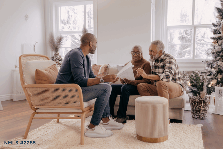 Family in living room having estate planning conversation
